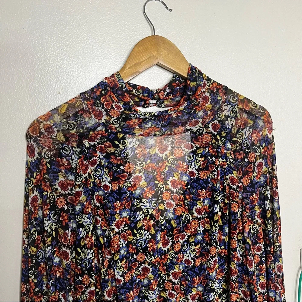 Free People All Dolled Up Mesh Sheer S Floral Long Sleeve Top Balloon High Neck - Picture 6 of 11